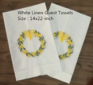 

Set of 12 Handkerchiefs White Linen Hemstitched Tea Towel -14x22"Cloth Guest Hand Dish Kitchen Bathroom Towels embroidery Floral