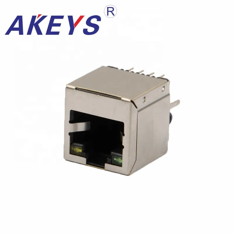 5224+LED-8P8C Vertical Single Port With Transformer And LED Female RJ45 Jack Connector