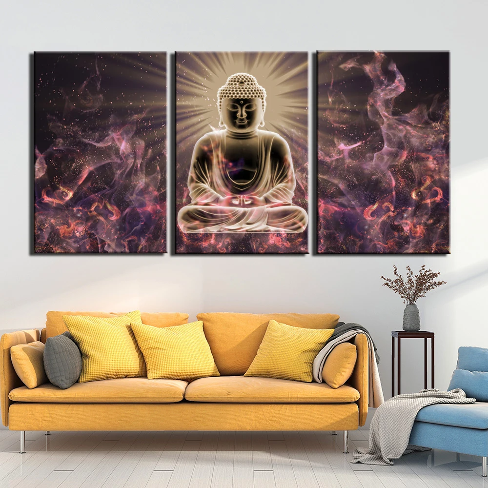 3 Panels Wall Art Pictures Canvas Print Artwork Modern Abstract Buddha Posters For Home Living Room Wall Decor