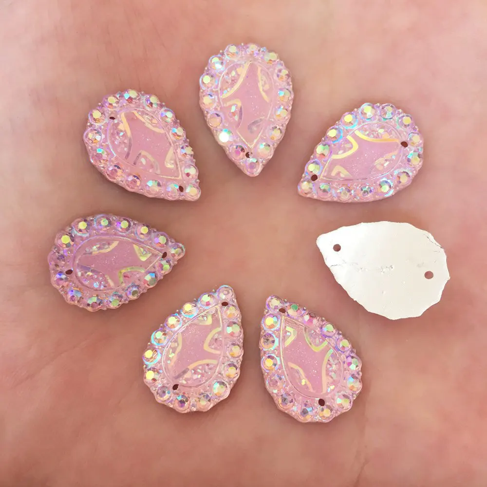 New 20PCS 13mm*18mm AB Resin Drop Flatback Water Mirror Rhinestone Wedding 2 Hole Buttons R82