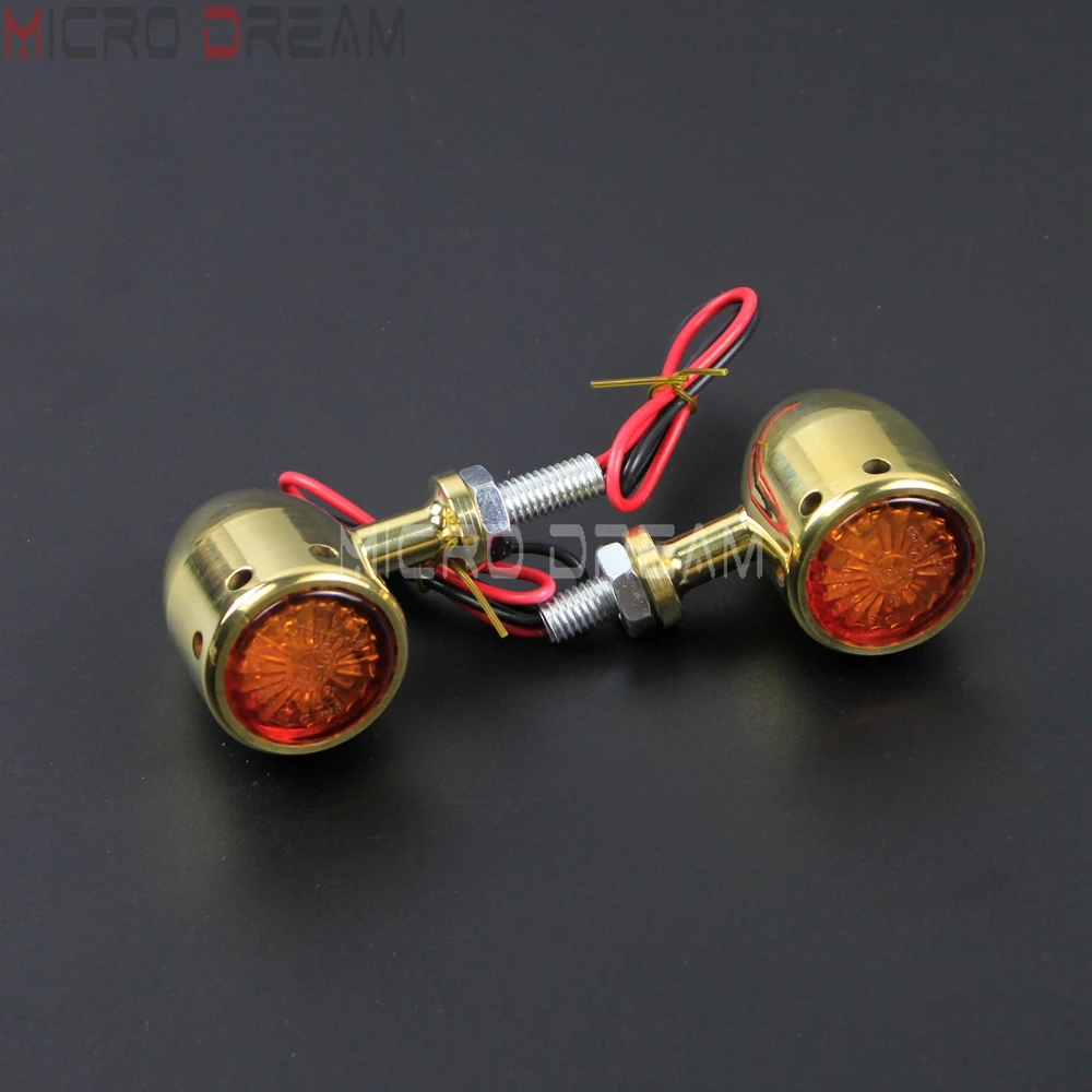 2pcs Brass Motorcycle Turn Signal Indicator Lamp DC 12V Maker Blinker Light Amber for Harley Sportster Chopper Yamaha Universal