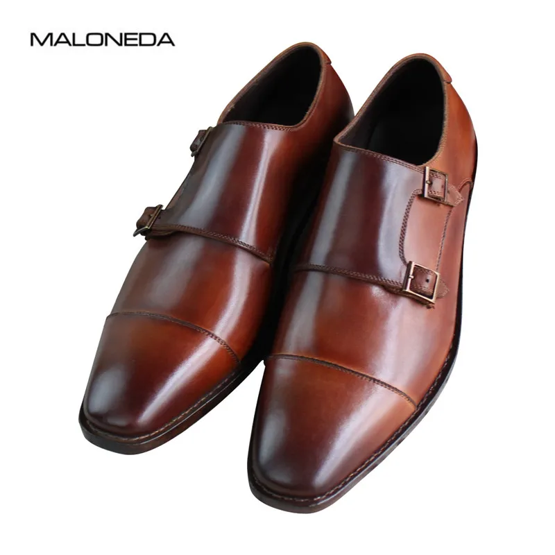 MALONEDA Brand New Handmade Goodyear Genuine Patent Leather Formal Dress Shoes Double Monk Strap Bespoke for Men