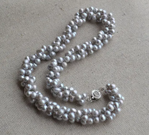 100% Real Pearl Necklace, Gray Color 18 Inches 6-7mm Freshwater Pearl Necklace ,Perfect Lady's Jewelry,Handmade