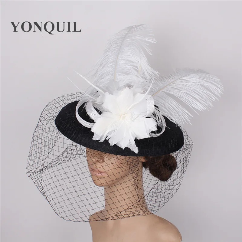 

Fascinator Hats For Women Winter Veils Imitation Linen Pillbox Hat For Cocktail Wedding Party Hats Floral Feather Dress Fedoras