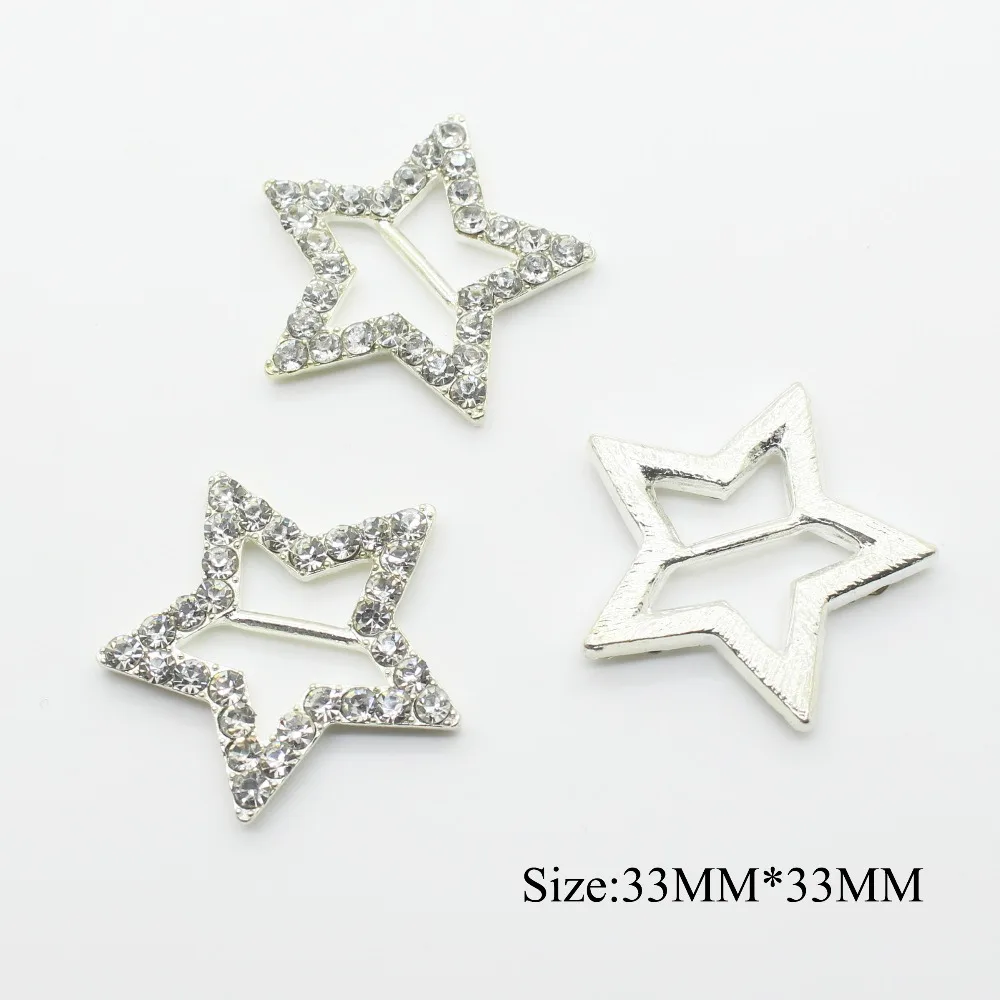 33mm/ 26mm 10Pcs Metal diamond buckles Star-Shaped DIY Crystal invitation card decoration Wedding Ribbon Slider Hair Accessories