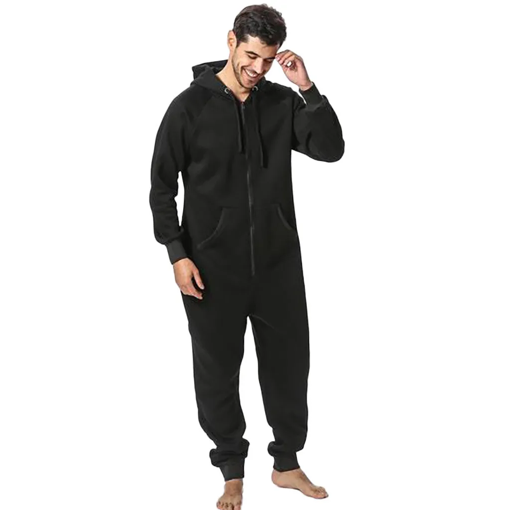 Men Zipper Onesie Autumn Thicken Fleece Hooded Jumpsuit Streetwear Jumpsuit Hoodies Winter One-piece Overalls X9121