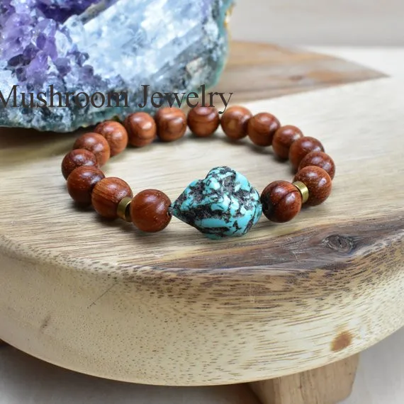 Turquoises Beaded Wood Yoga Beads Stretch Bracelet