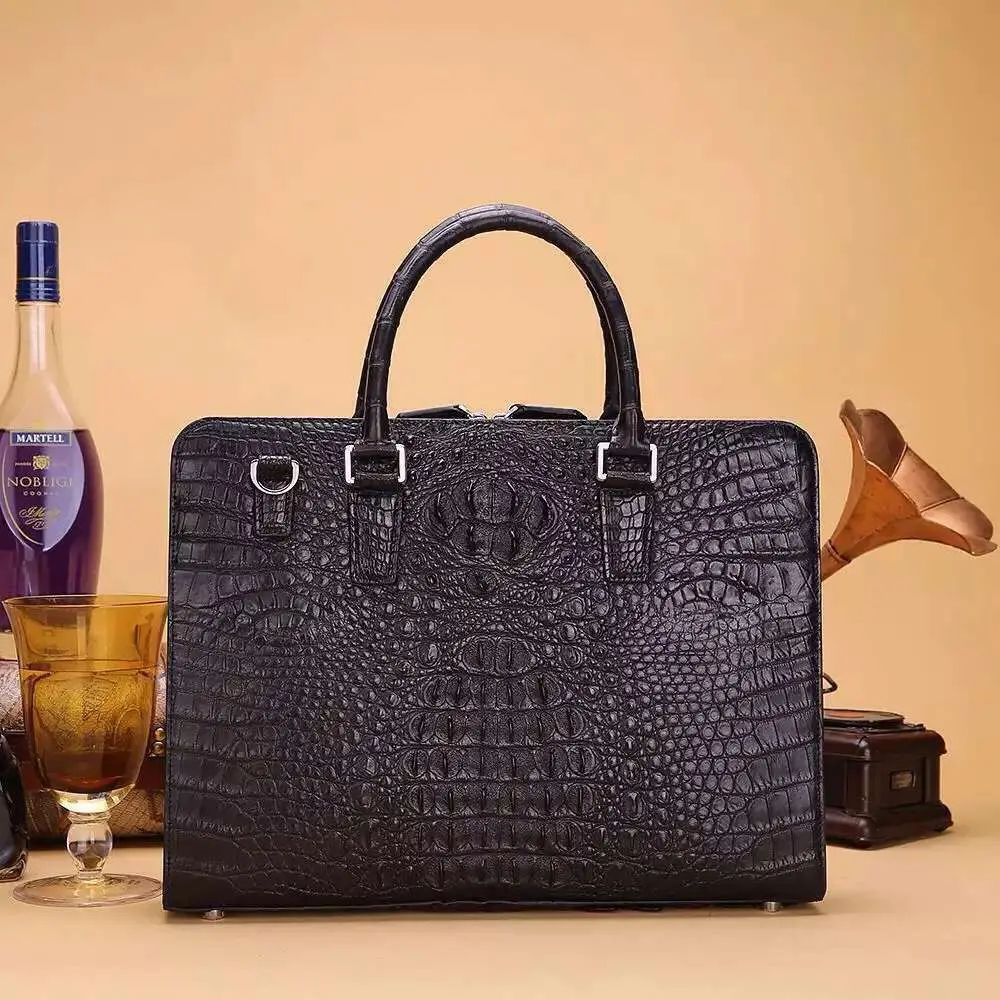 Men's Genuine Alligator Skin Leather Business Briefcase Bag, 100% Genuine/Real Crocodile Skin Leather Men Laptop Bag