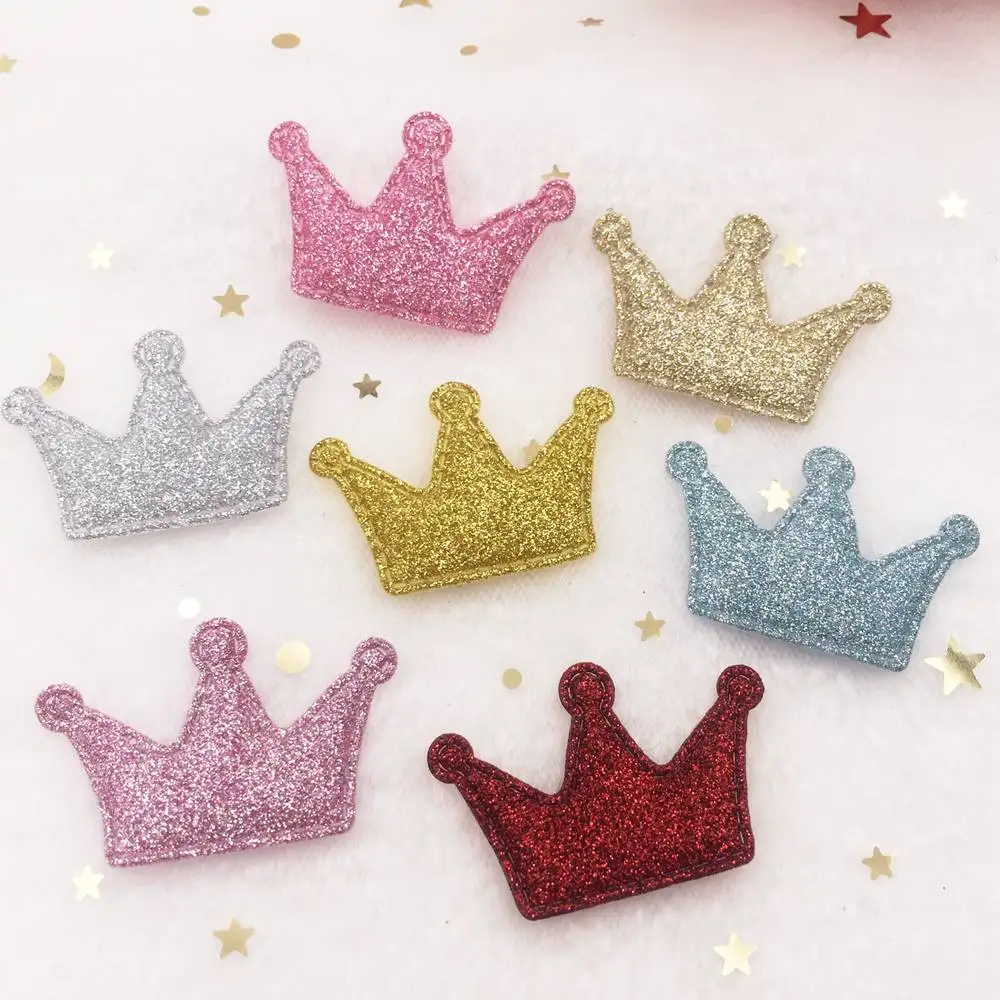 Glitter Padded Bepowder Fabric Mix Beautiful Crown Applique Wedding Making Children Hair Clip DIY Craft Supplies E172