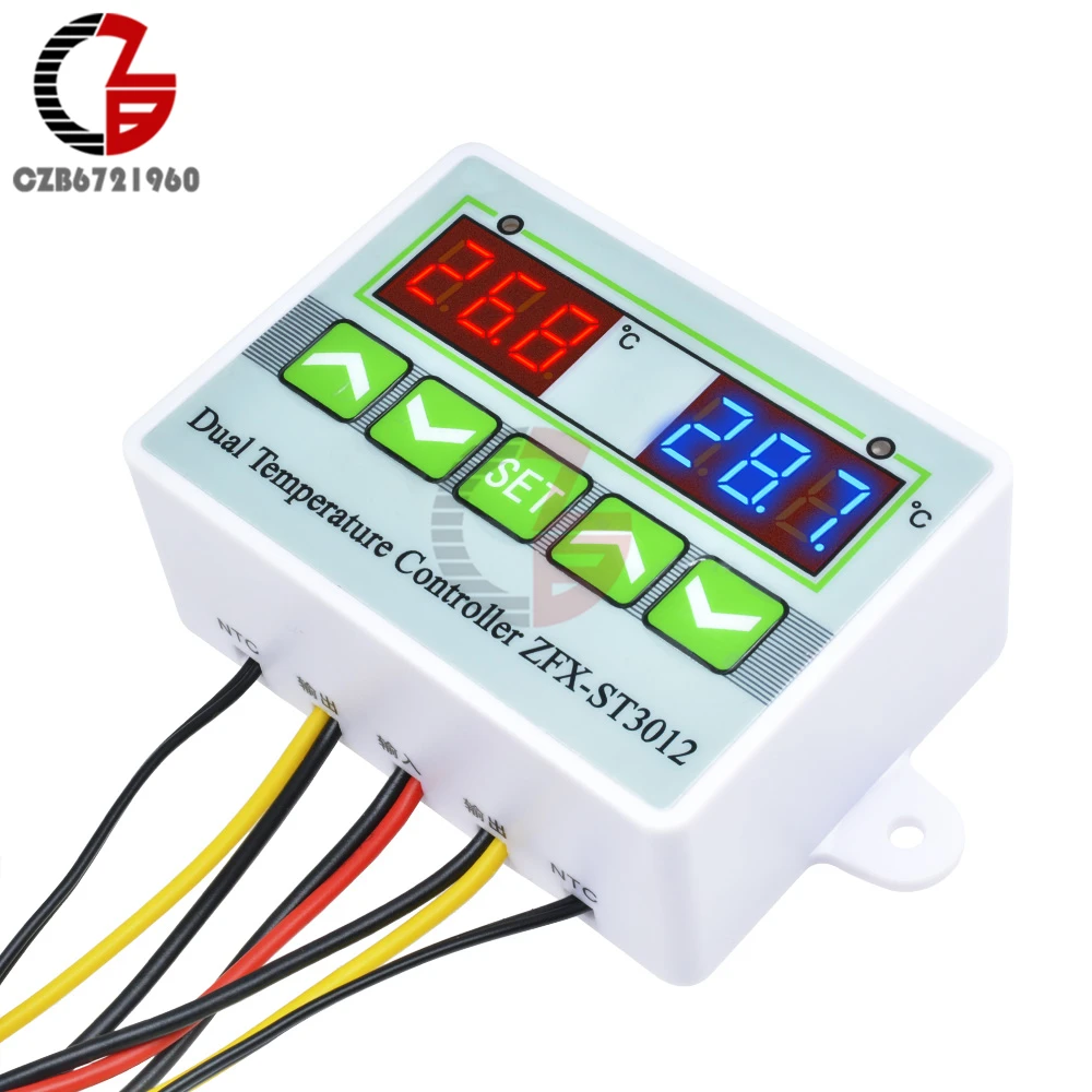 2CH Dual Output Display LED Digital Thermostat Temperature Controller Regulator 110V 220V 12V Incubator Thermometer Controller