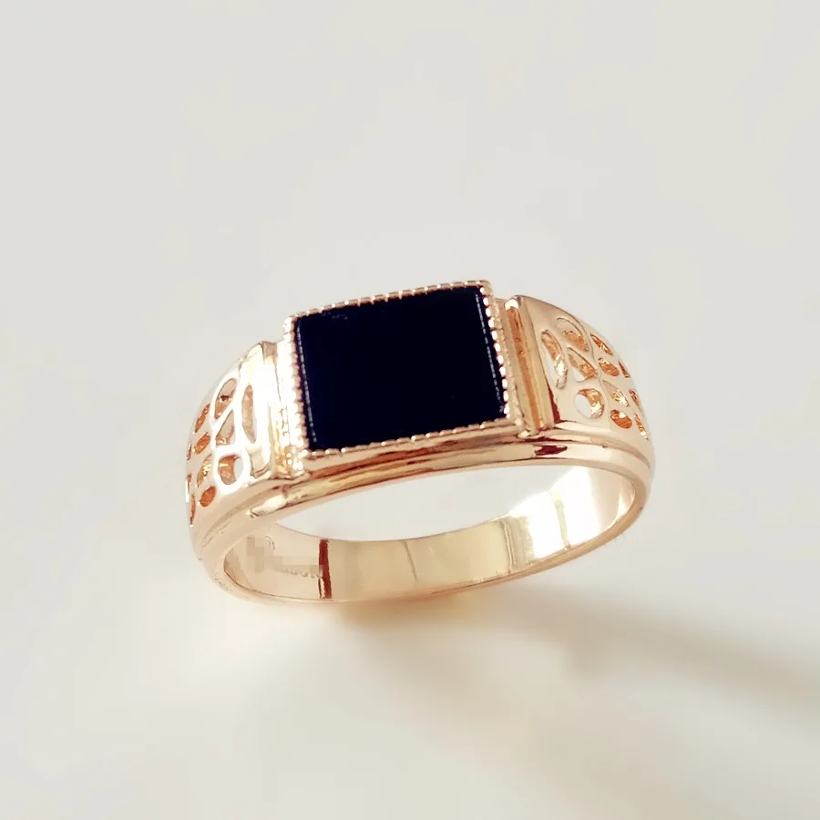 New Ring Men 585 Rose Gold Color Man Rings Black Cubic Zircon Fashion Jewelry Trendy Vintage Gold Color Male Rins Gift