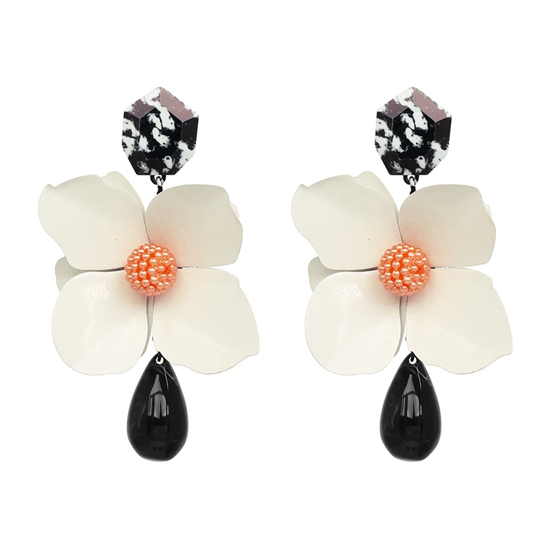 FASHIONSNOOPS New Arrivals Resin Flower Big Earrings For Women Vintage Large Long Statement Drop Earrings Charm Jewelry 2022