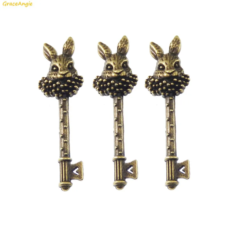 GraceAngie 10pcs Vintage Mr.Rabbit Key Shape Bronze Tone Alloy Retro Style Charms DIY Necklace Findings Jewelry Making Materials