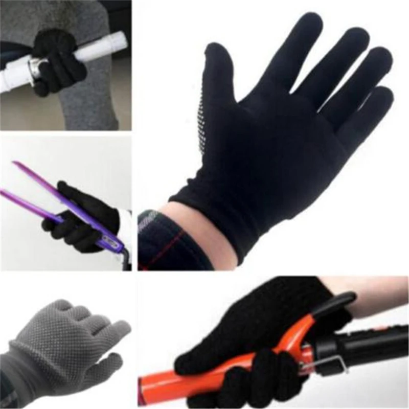 1 Pair Hair Straightener Perm Curling Hairdressing Heat Resistant Finger Glove Black Grey Color