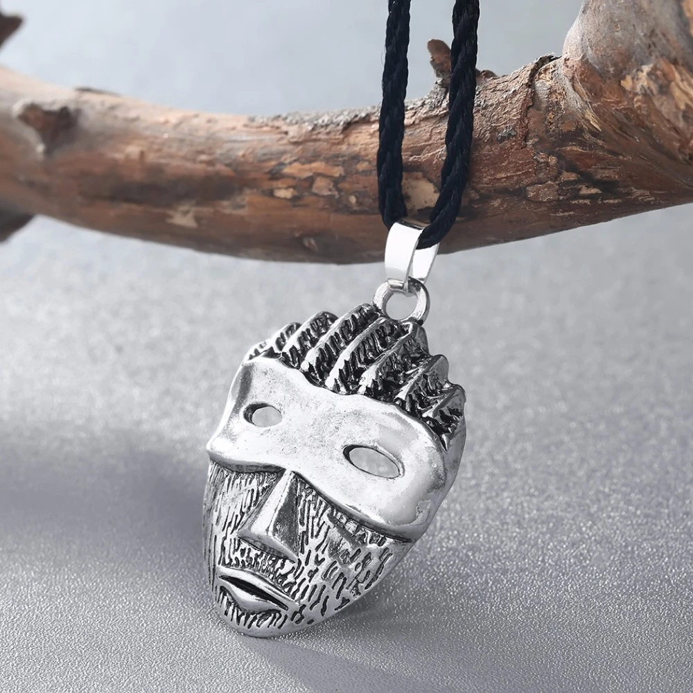 CHENGXUN Viking Men Necklace Vintage Mysterious Mask Pendant Cool Rope Long Chain Necklace Gothic African Jewelry Best Friends