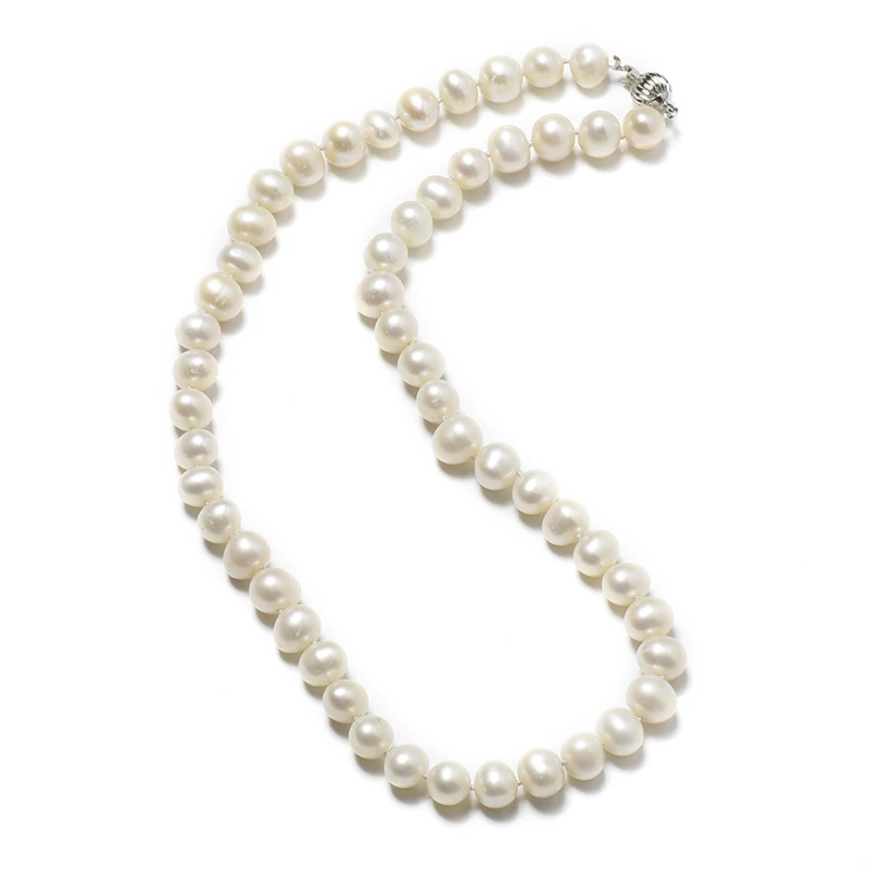 

9-10 mm Pure white Full and Plump smooth 9-10 MM pear Beads Freshwater Natural Chain Type Necklace