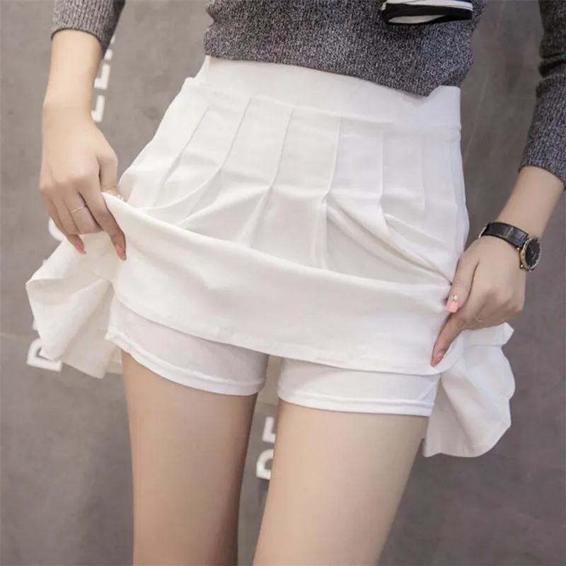 Women Girl's Preppy Style Above Knee MINI Skirts,Anti Emptied A-type Student Pleated Skirts,Empire Wild Bust Short Skirt