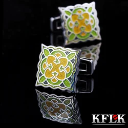 KFLK Jewelry French shirt cufflink for mens Brand Green enamel Fashion cuff link button Luxury High Quality male  guests