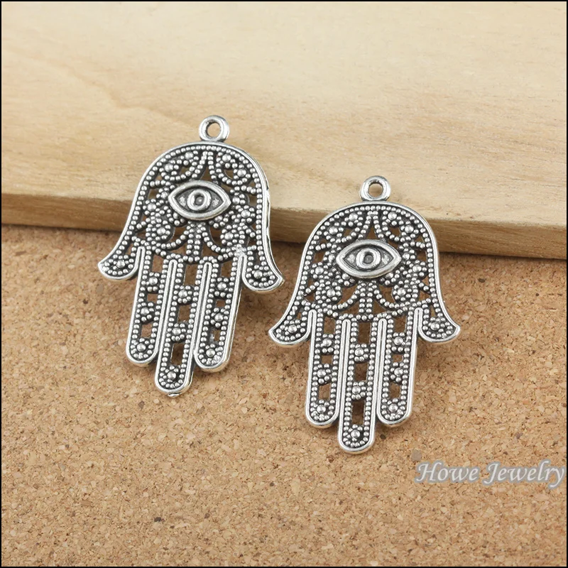 

30pcs Charms vintage Hamsa Symbol Hand Pendant Tibetan silver Zinc Alloy Fit Bracelet Necklace DIY Metal Jewelry Findings