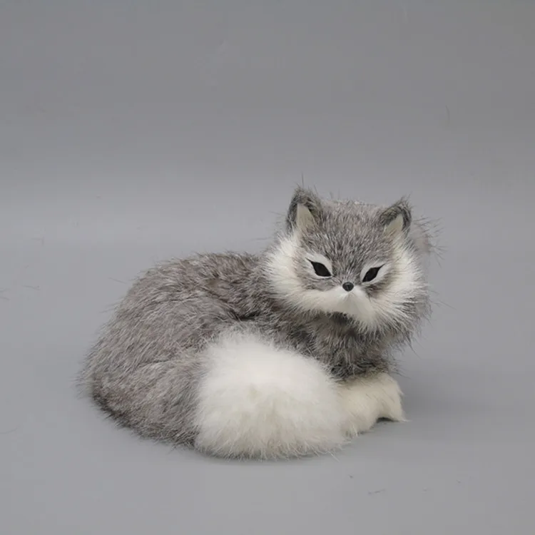 

about 16x13cm simulation gray fox polyethylene&fur prone fox model prop handicraft home decoration gift b1736