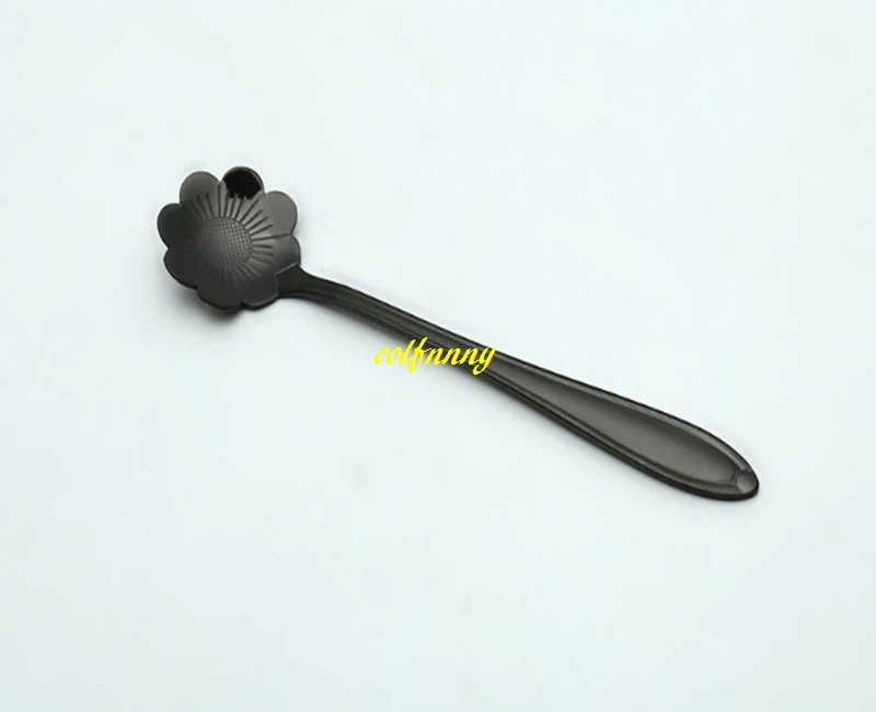 

500pcs/lot 12.5*2.5cm Stainless Steel Flower Coffee Spoon Tableware Creative Black Rose Sugar Stirring Mixing Tea Spoon gift