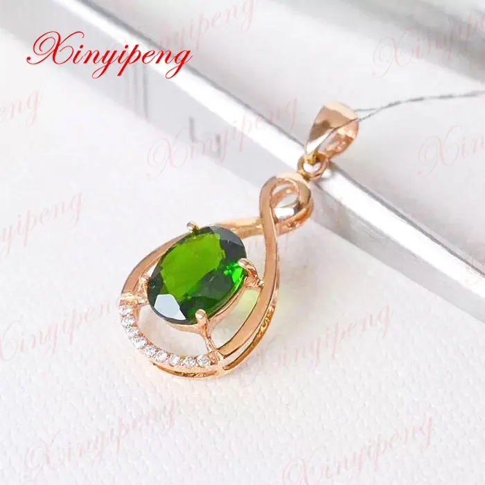 Fine jewelry  green Color jewelry Women 18 k  Rose gold inlaid 100% natural diopside pendant