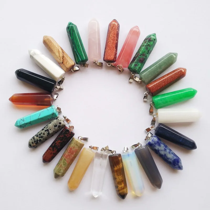 Fashion Hot Sale Assorted Natural Stone Point hexagonal pillar crystal pendants jewelry Wholesale 24pcs/lot Free shipping