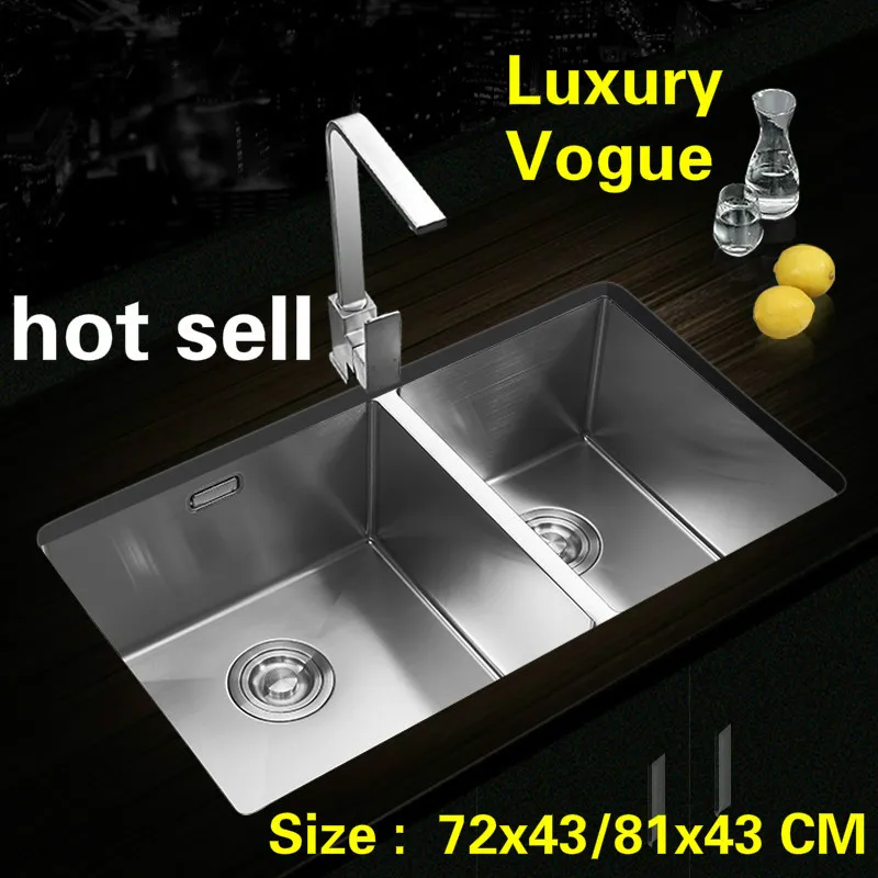 

Free shipping Individuality fashion manual sink double groove ordinary food grade 304 stainless steel hot sell 72x43/81x43 CM