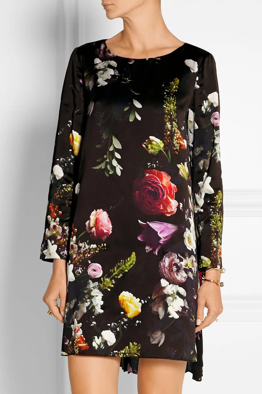 

Fashion Flower Print Women Asymmetrical Dress Elegant Long Sleeve Pleated Dresses 15108110B1
