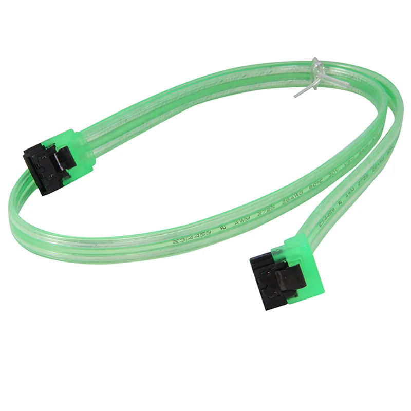 24inch 180 to 90 degree 6Gb/s SATA3 Serial ATA DATA cable w/ latch for SATA 3.0 SATAIII 6Gbps HDD Hard Drive Disk/ SSD- UV Green