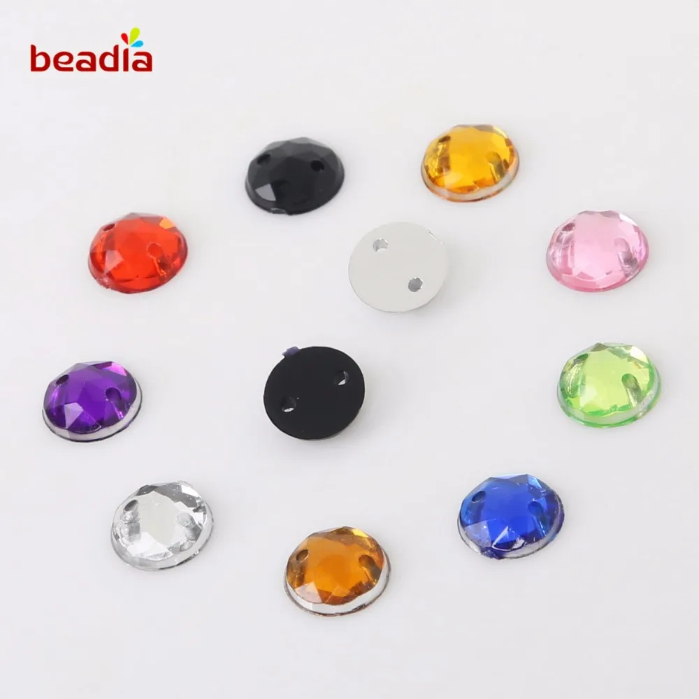 8mm 100Pcs Round Rinestones Sew On Rhinestone 2 Holes Flatback Acrylic For DIY Apparel Sewing Supplies Wedding Dress Clothes