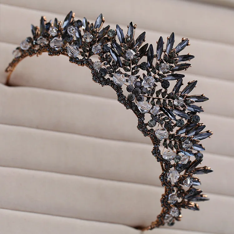 Baroque Bronze Black Crystal Beads Bridal Tiaras Rhinestone Diadem Pageant Crown for Brides Headbands Wedding Hair Accessories