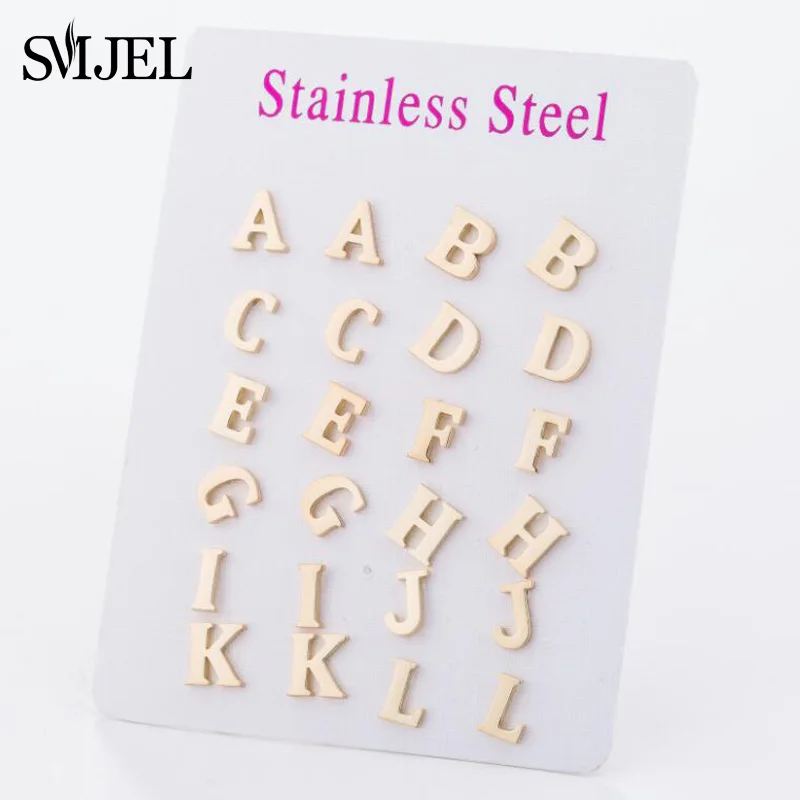 SMJEL A-Z Alphabet Earrings Stainless Steel Initial Letter Earrings for Women Girls Personalize Everyday Jewelry bijoux