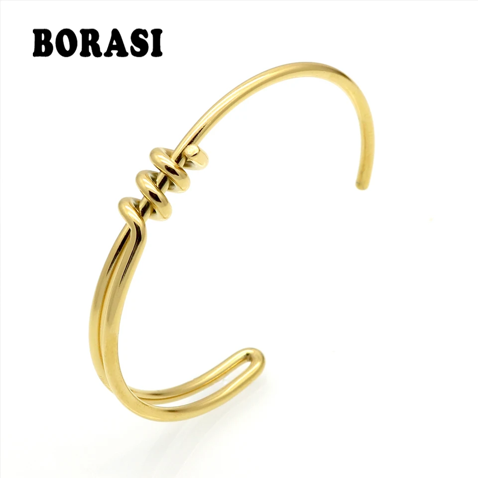 Simple Handmade Fashion Knot Bracelet Stainless Steel Trendy Jewelry Gold-color Cuff Bracelets & Bangles For Women Rock Bijoux