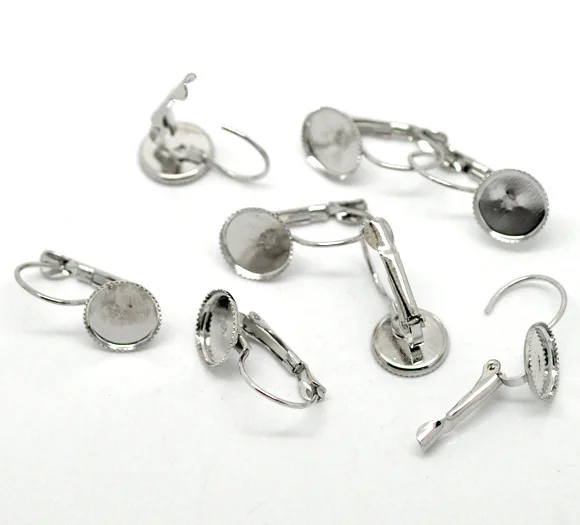 

Free Shipping 25pairs Silver Tone Round Cabochon Setting Earring Wire Findings 21x11mm(Fit 10mm) Findings Wholesale J0831