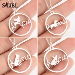 SMJEL Cartoon Dog Pendant Necklace for Women Fashion German Shepherd Jewelry Heartbeat Paw Choker Necklace Chain for Girls