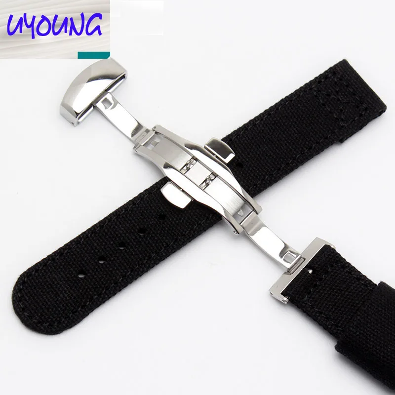 HENGRC Watch Band Outdoor Sports Nylon Strap 18 20 22 mm Handmade Canvas Watchband Steel Metal Needle Buckle strap