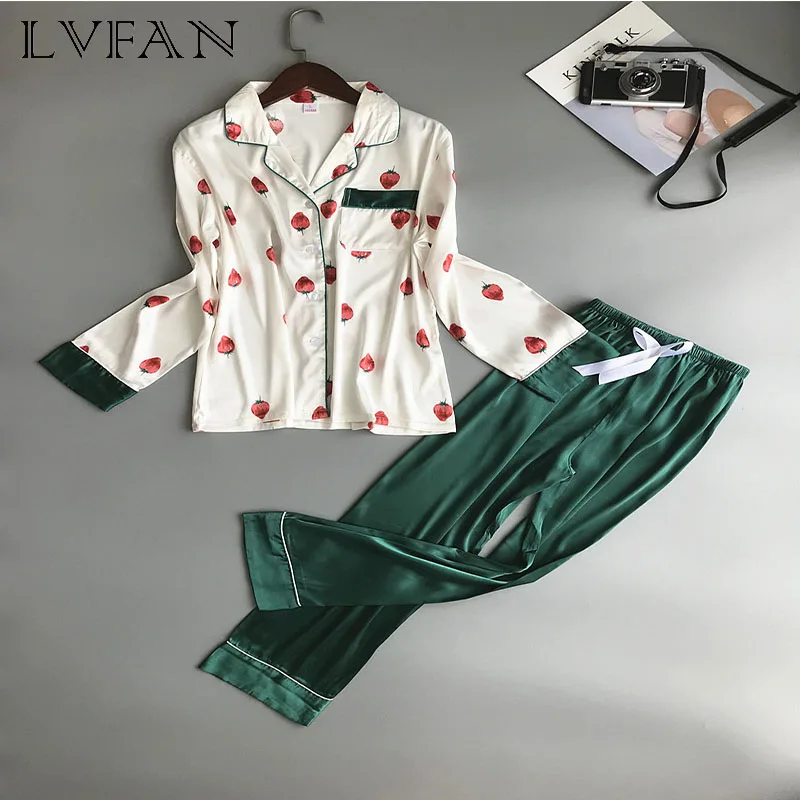 Nightwear Women Lingerie Pajamas Silk Long Sleeve Korean Edition Fresh Student Slim Silk Home Sleep Wear Straw AR L005