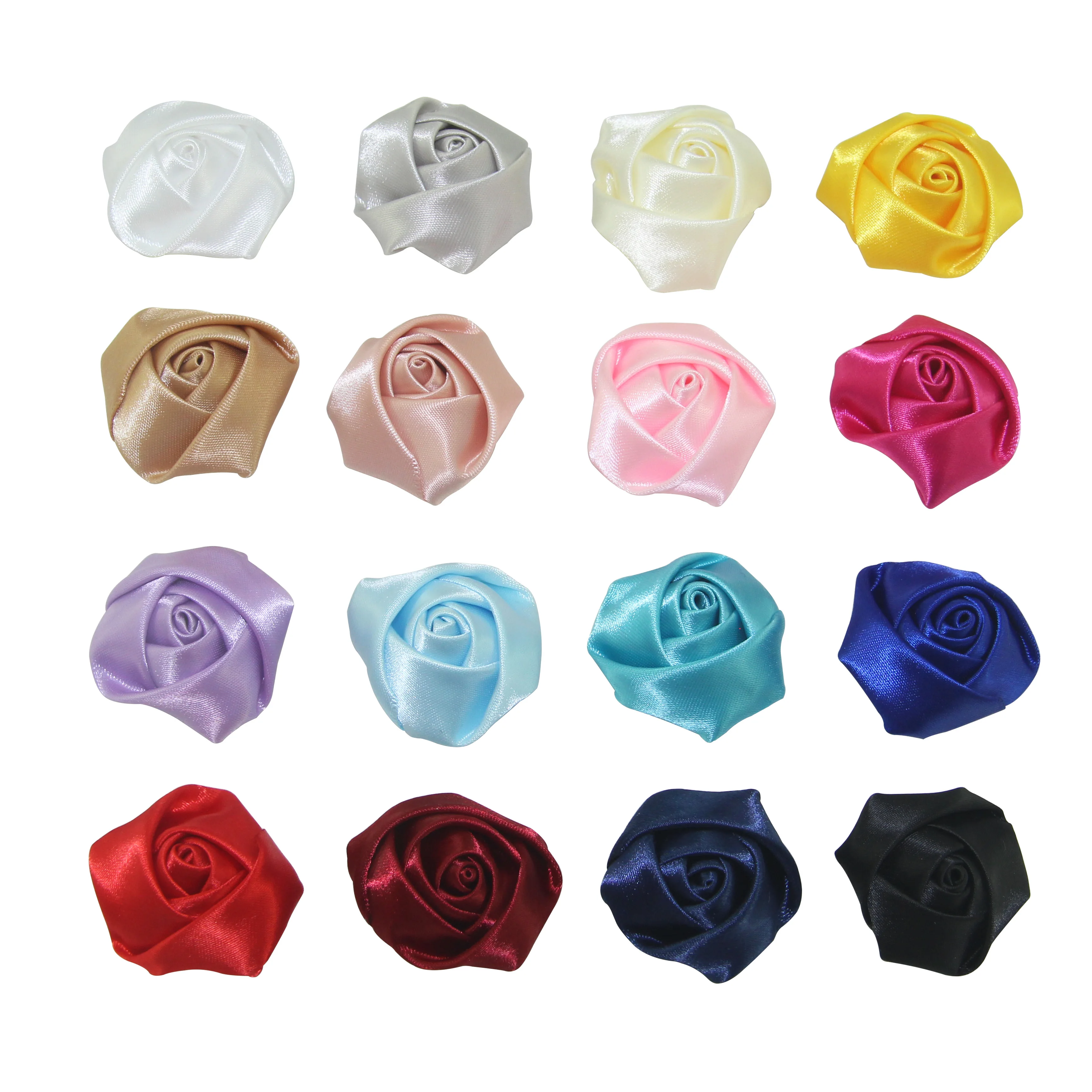 10Pieces/Bag 3.5- 4cm Satin Ribbon Rose Flower Silk Fabric Flower Handmade DIY Wedding Bouquet Flower Hair Cloth Accessories