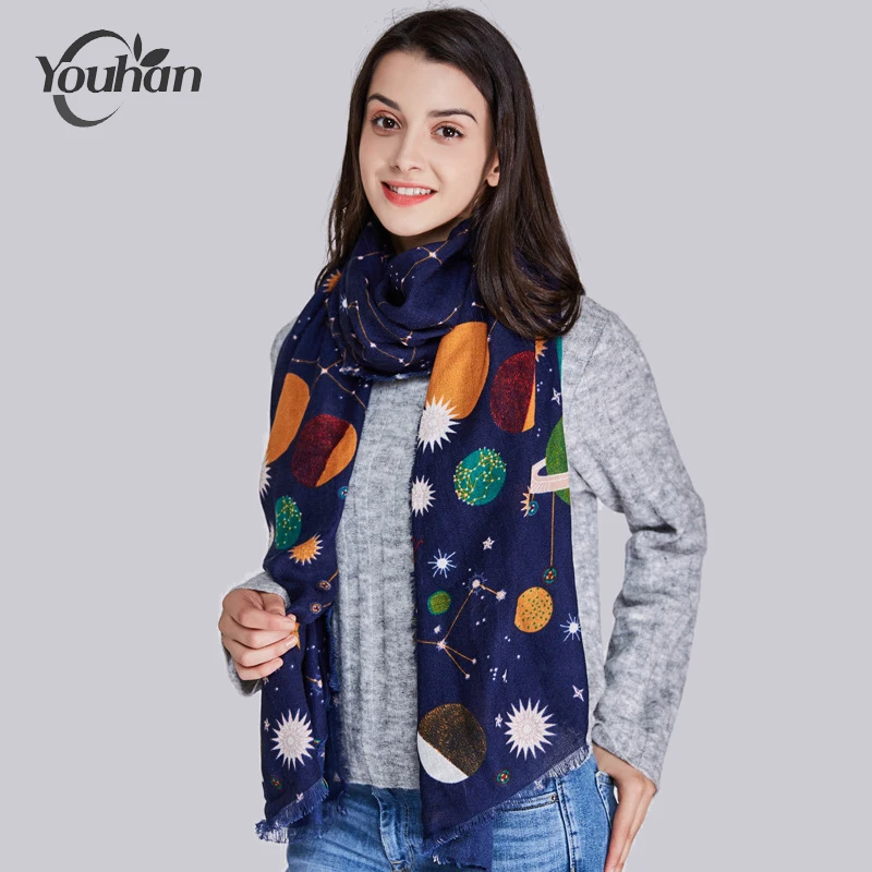 YOUHAN 2021 Women Scarf Cosmic Stars Print Lady Scarves Shawl Scraf Pashmina Bandana Echarpe Foulard Female Hijab Drop Shopping