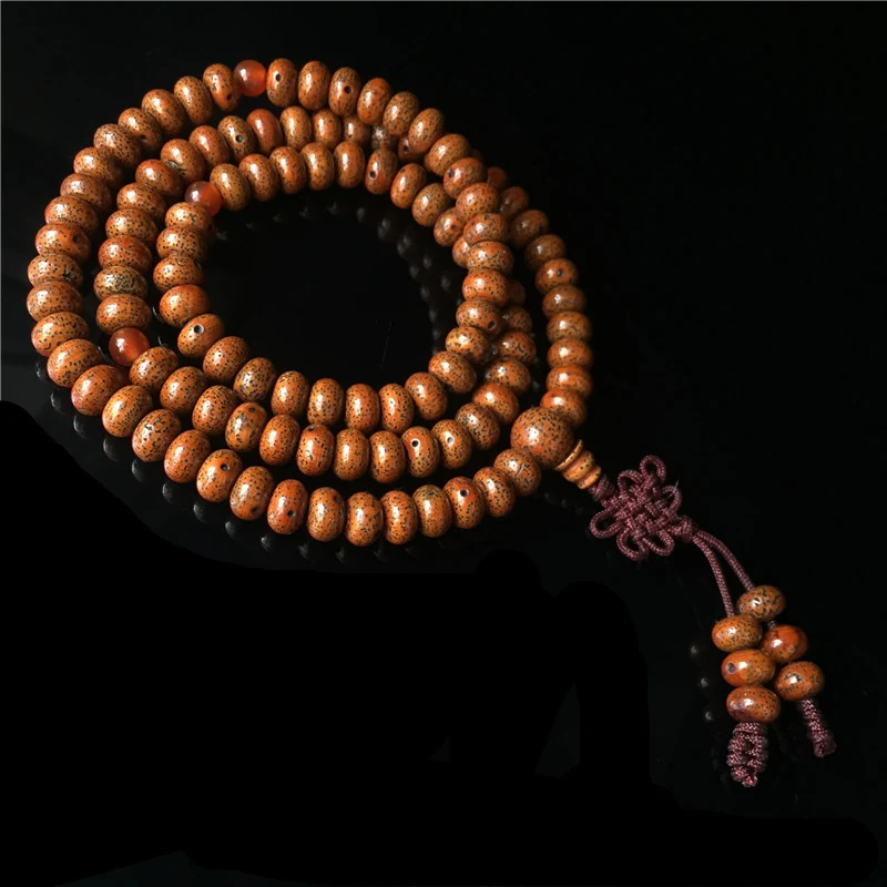 BRO003 Buddhist 108 Old Red Star Moon Bodhi Rosary 9x6mm Natural Real Lotus Bodhi Prayer Abacus Beads