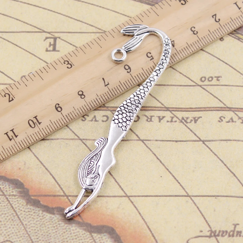 5 sztuk Charms dwustronna syrenka zakładki 82x27mm tybetański kolor srebrny wisiorki antyczna biżuteria Making DIY Handmade Craft