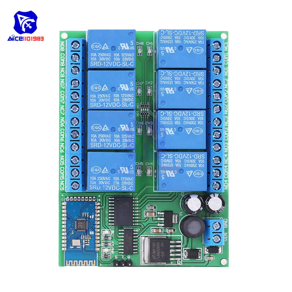 12V 8 Channel Bluetooth Modul Relay Remote Control Switch Board UNTUK Android Smart Home
