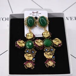 Classic Leaf floral vintage cross long earrings for woman Pendientes mujer серьги женские boucle d’oreille femmes