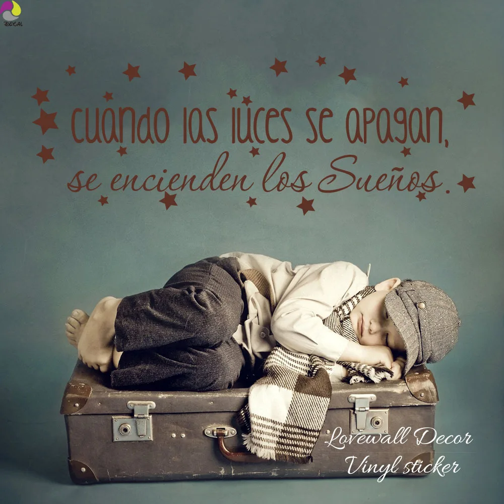 When the lights go out, the Dreams come on Spanish Quote Wall Sticker Baby Nursery Motivational Inspirational Quote Decal Vinyl image 2