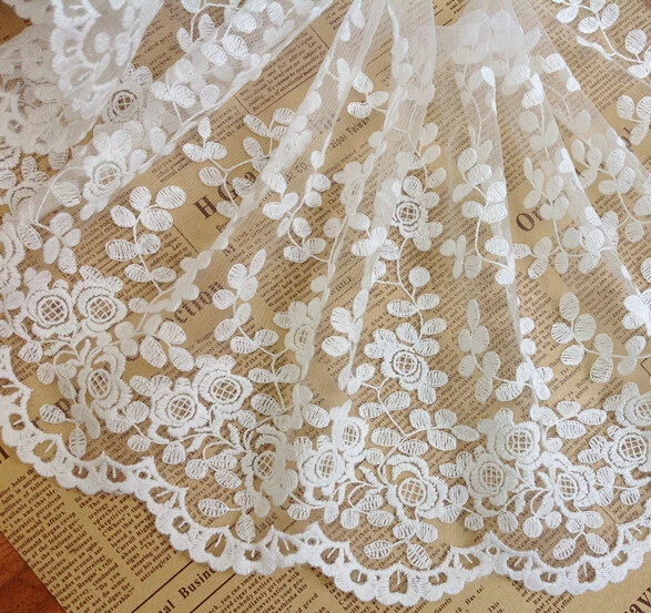 

5 yards/lot width 27cm 10.62" white organza embroidery lace trim ribbon fabric for dress /skirt clothes 1039009L4K516