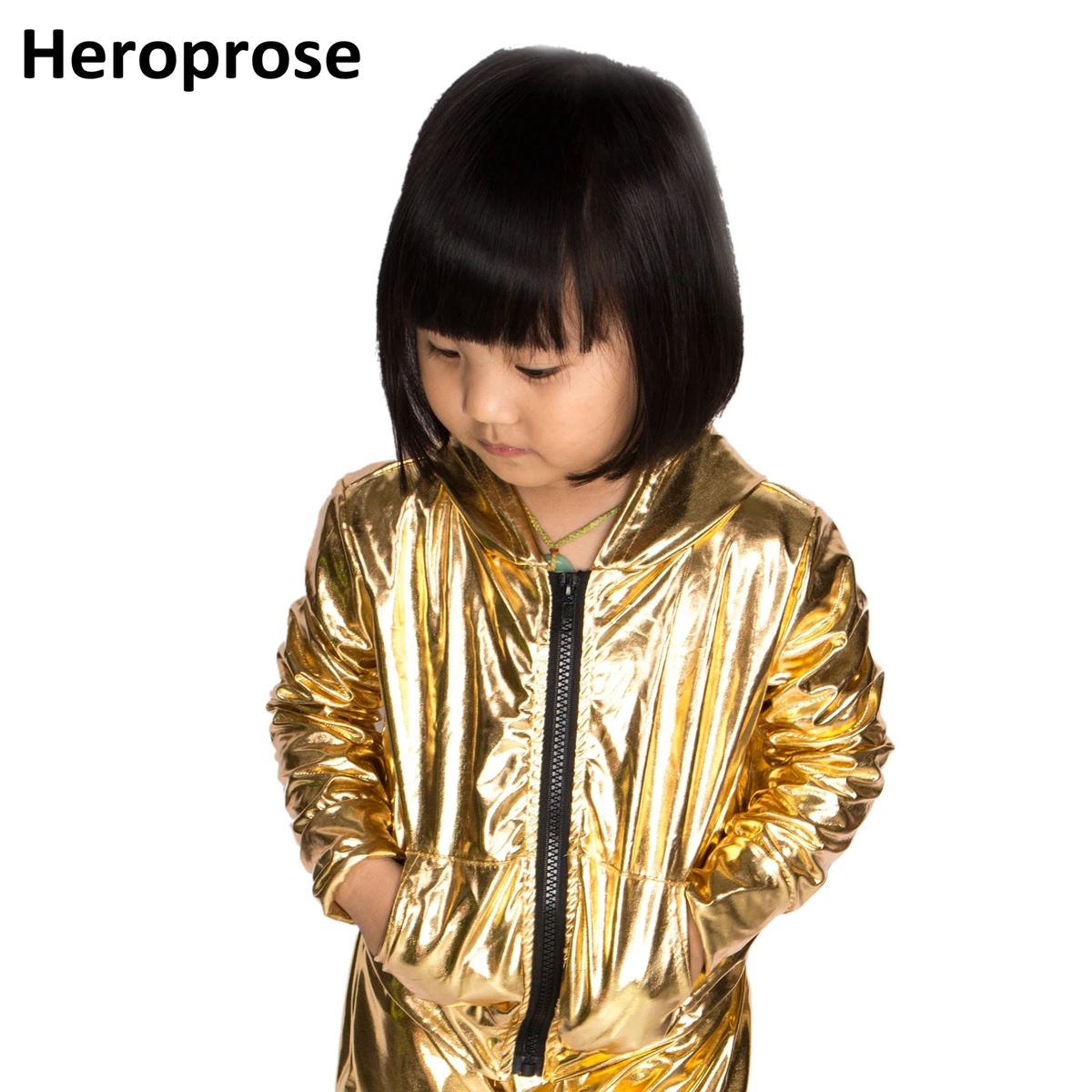 Spring Autumn Kids Gold  bomber Jacket Stage Performance Wear paillette feminina casaco Hip Hop dance coat