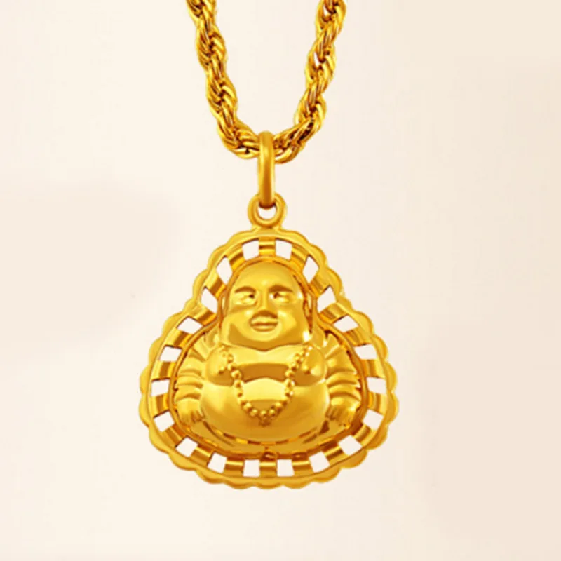 OMHXFC Wholesale European Fashion Woman Man Unisex Party Birthday Wedding Gift Laugh Buddha 24KT Real Gold Charm Pendant PN224