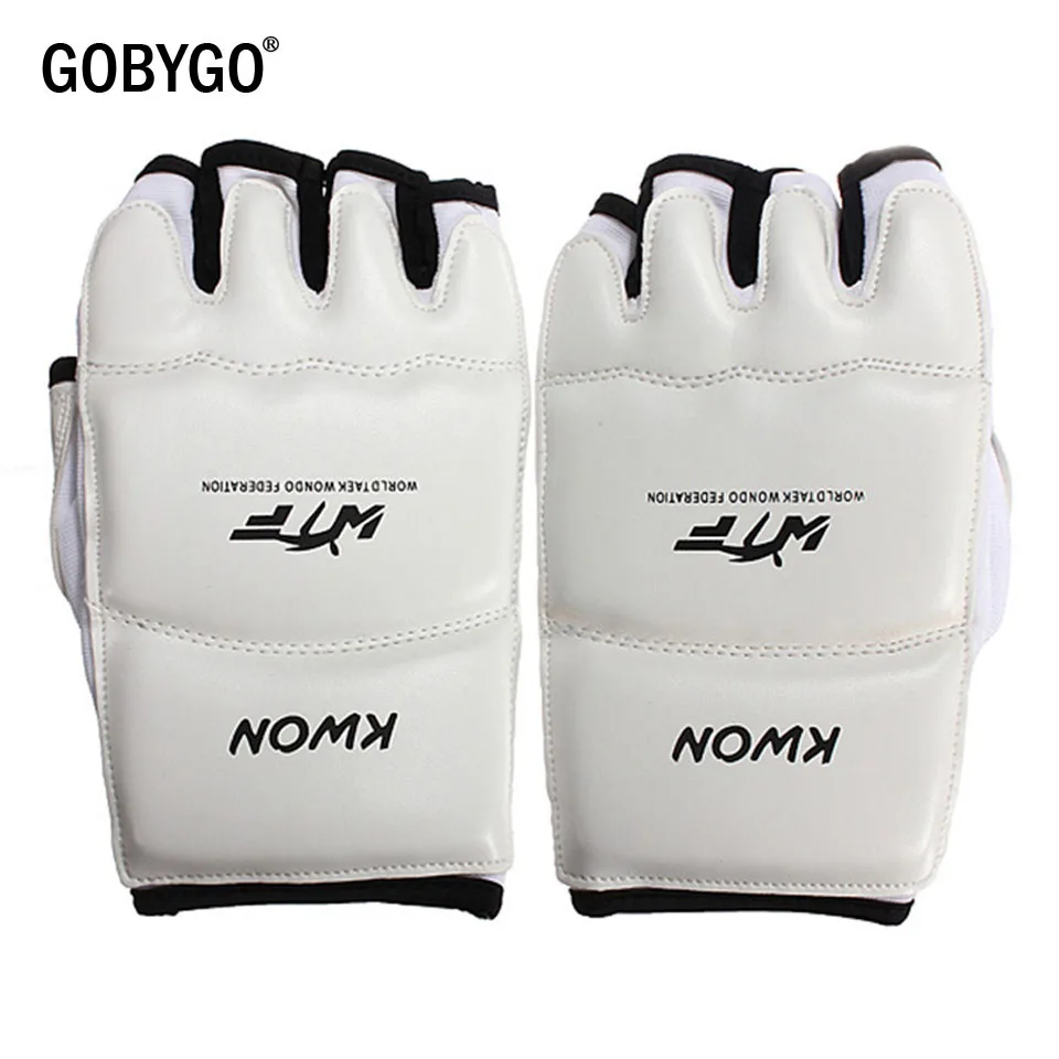 GOBYGO mezze dita guantoni da boxe in pelle PU MMA combattimento Kick guantoni da boxe Karate Muay Thai allenamento allenamento guanti bambini uomo