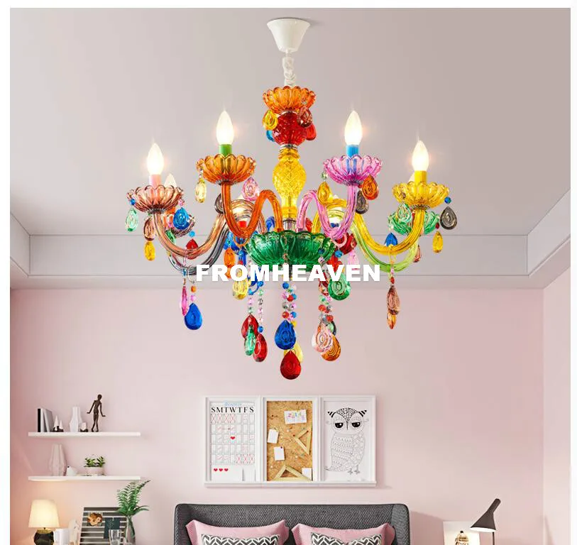 Modern Makaron Colorful Crystal Chandelier Hanging Lights Crystal Decora Lighting AC Guaranteed 100% Crystal Pendant Lamp